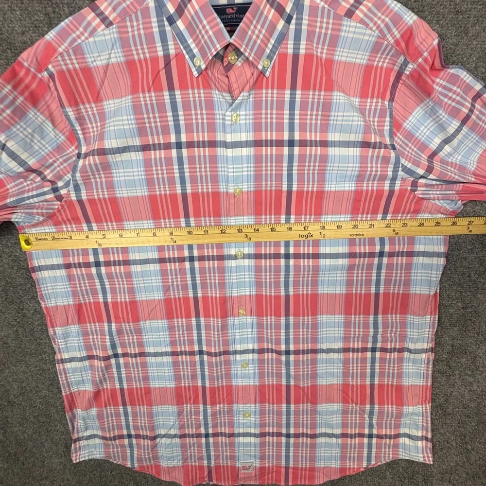 Vineyard Vines Murray Shirt Mens XL Red Blue Plaid Performance Stretch